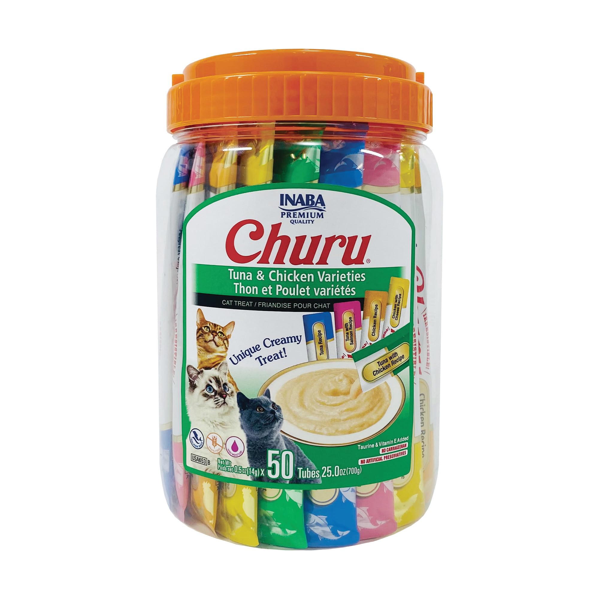 INABA Churu Cat Treats 50 Pack - Grain-Free Lickable Tuna & Chicken ...