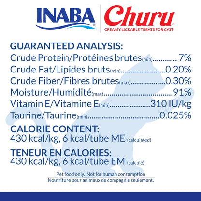 INABA Churu Cat Treats, Grain-Free, Lickable, Squeezable Creamy Purée Cat Treat/Topper with Vitamin E & Taurine, 0.5 Ounces Each Tube, 50 Tubes, Tuna & Chicken Variety