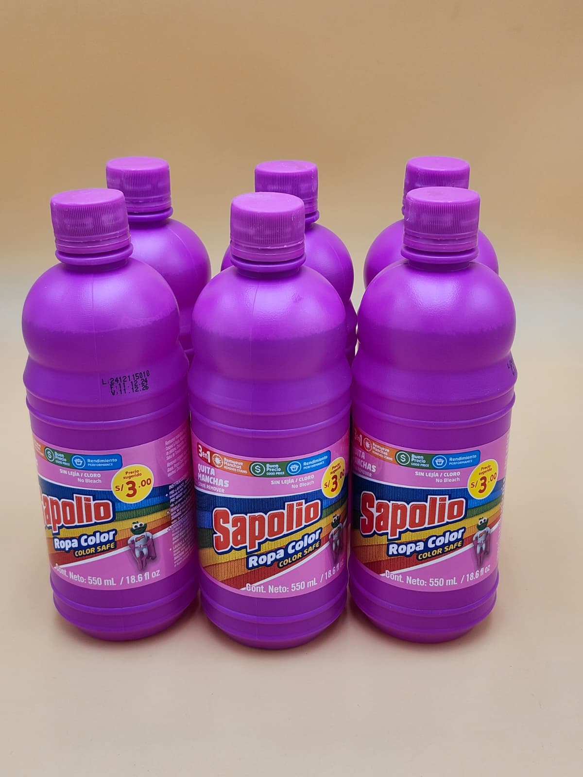 Detergente Ropa Color Sapolio 550ml - 6 Pack Wholesale | Liquid Laundry Detergent for Colors Maizal Wholesale Market